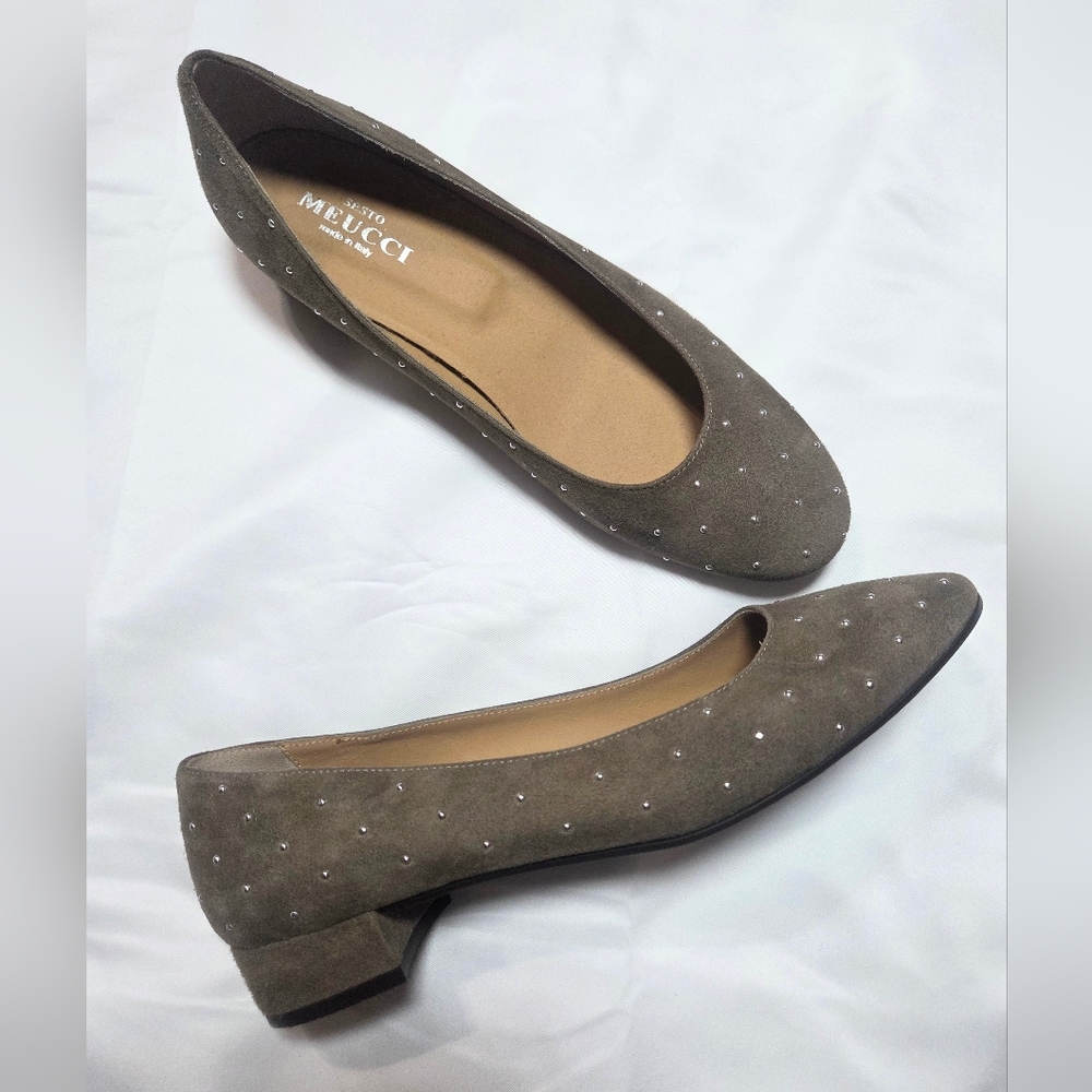 Sesto Meucci Taupe Suede Studded Flats 10